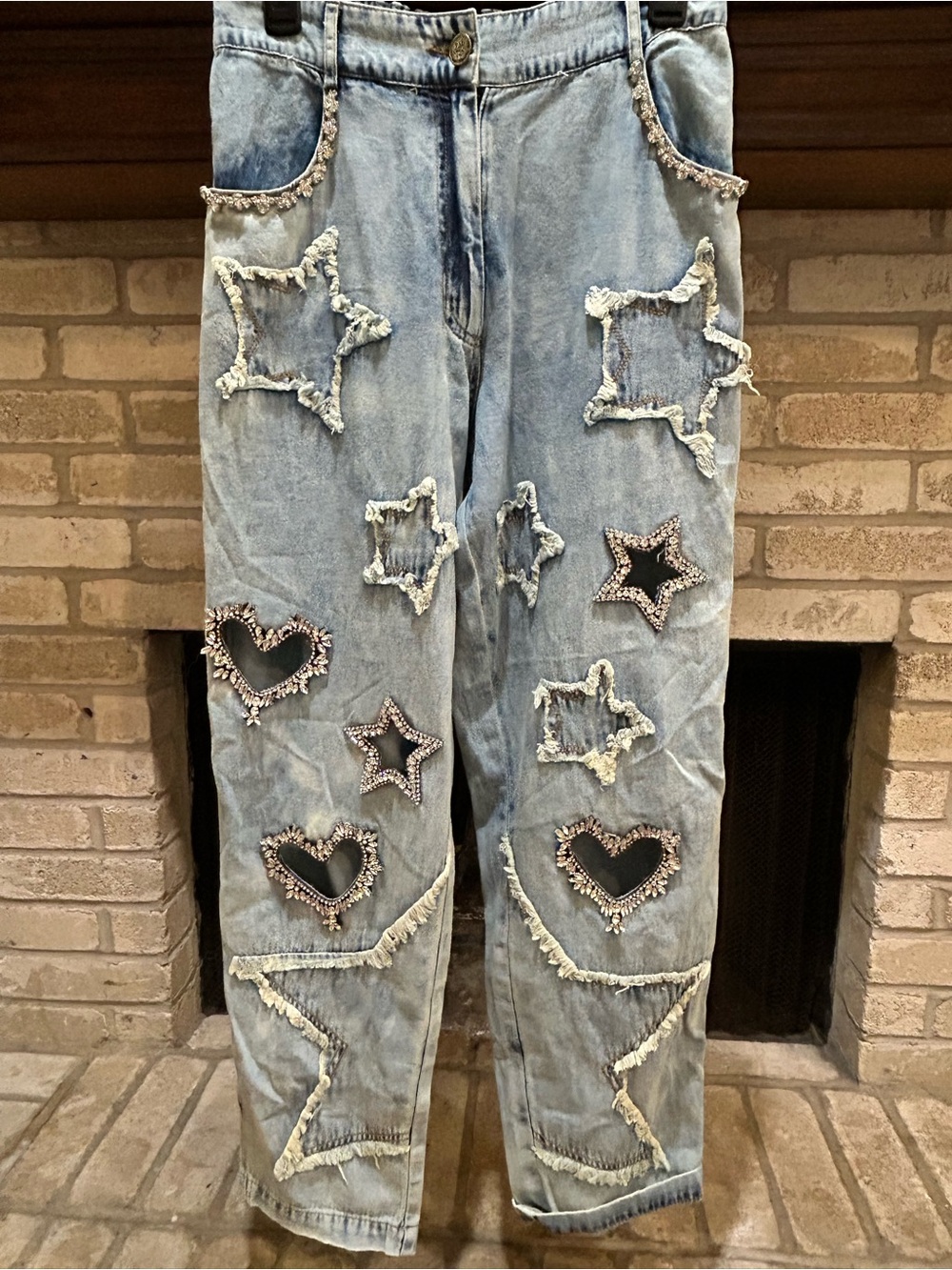 A rare bird Light Wash Heart Jeans - Stonewashed Denim EUC